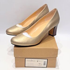 NWB Cole Haan Women’s Edie Low Pump Heels Pearlized Gold Leather Size 10B